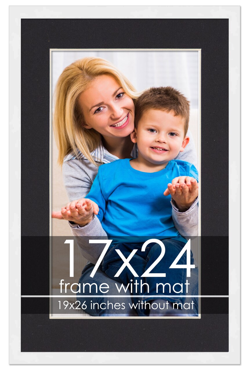 Modern White Frame with Black Photo Mat, UV Acrylic Front, Foam Board Backing, 60 Sizes Available